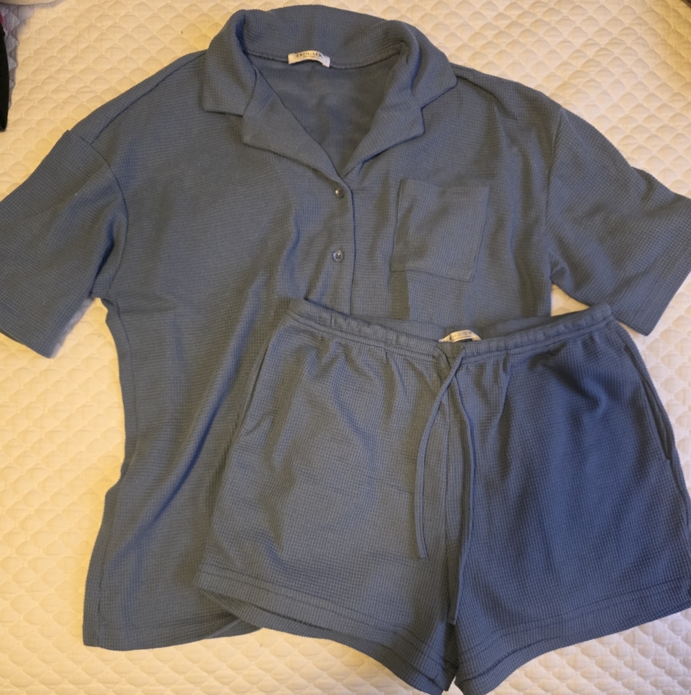 Blue Short Sleeve Shirt and Shorts Set